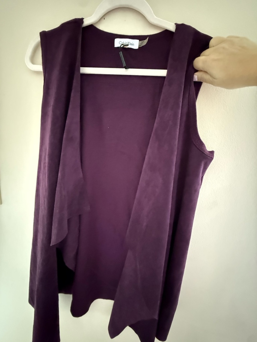 Calvin Klein Sleeveless Open Front Vest — Plum